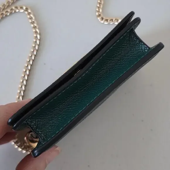 Coach Mini Crossbody Chain Wallet Pebbled Leather Dark Green Gold Hardware Women - Picture 4 of 8